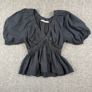 Abercrombie and Fitch Babydoll Linen Blend Top Black Puff Sleeve Flowy size XS